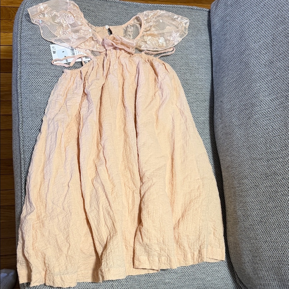 ZARA - Girls' Peach Lace-TrimDress